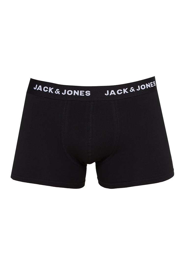 Boxer cortos de algodón negros con una cinturilla elástica de marca que lleva "JACK & JONES" en blanco. Corte clásico de slip con una textura suave.