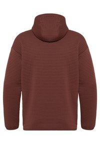 Braun Kapuzenpullover mit einem strukturierten, gesteppten Muster. Verfügt über lange Ärmel und einen runden Halsausschnitt, hergestellt aus einem weichen Stoff.