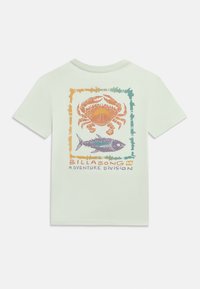 Ανοιχτό πράσινο κοντομάνικο πουκάμισο με γραφικό καβούρι και ψάρι μέσα σε πολύχρωμο πλαίσιο και κείμενο "Billabong Adventure Division" στην πλάτη.