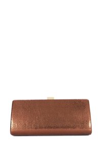 Metallic copper clutch with a textured wave pattern, rectangular shape, and a gold clasp. Smooth finish enhances its modern design.