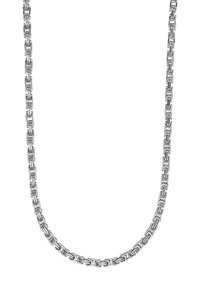 Collana in argento con maglie rettangolari intrecciate, caratterizzata da una finitura liscia e lucida e un design uniforme in tutta la lunghezza.