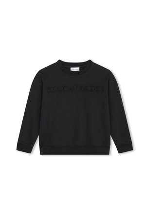 Felpa nera con collo tondo, maniche lunghe, polsini e orlo ribattuti. Presenta il logo testurizzato "MARC JACOBS" sulla parte anteriore.