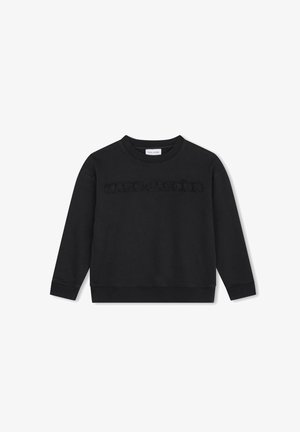 Sweatshirt noir avec un col rond, des manches longues, des poignets et un ourlet en côte. Arbore un logo texturé "MARC JACOBS" sur le devant.
