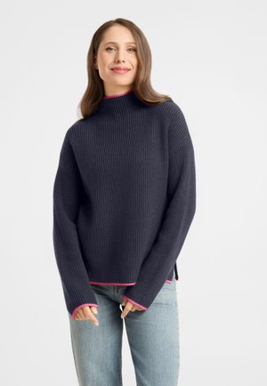 Frieda & Freddies, RIPPSTRICKPULLOVER MIT STEHKRAGEN - Jumper - midnight blue