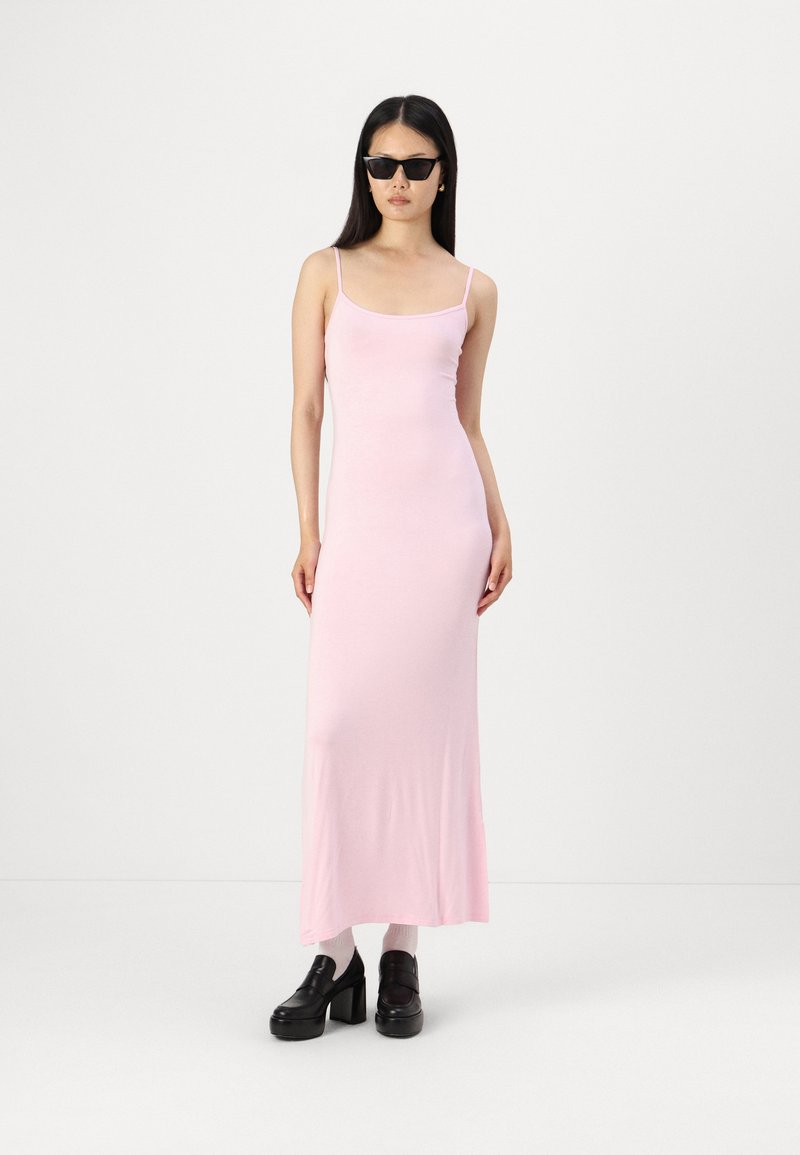 open lace back dress Gina Pink Eyelet Maxi Dress