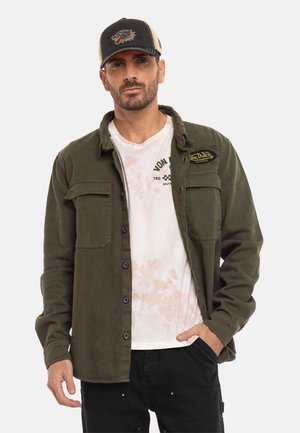 Von Dutch, SUR-CHEMISE HOMME EN TWILL AVEC BRODERIE WALL - Chemise - kaki jaune noir