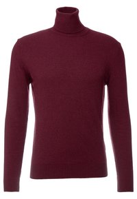 Burgundy polotröja i mjukt stickat material. Tight passform med ribbade muddar och nederkant, har en hög krage för extra värme.