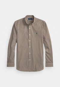 SLIM FIT STRIPED STRETCH POPLIN SHIRT - Ing - copper brown/white