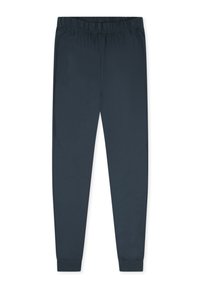 Marineblaue Jogginghose aus glattem Stoff, mit einem elastischen Bund, schmal zulaufenden Beinen und Bündchen am Knöchel.