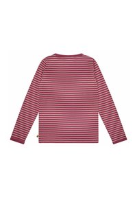 Camicia a maniche lunghe a righe color bordeaux con linee di crema chiaro. Tessuto morbido, colletto arrotondato e polsini aderenti. Piccola etichetta sul lato sinistro in basso.