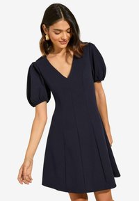 REGULAR FIT - V-NECK PUFF SLEEVE STRUCTURED MINI - Vestido ligero - navy