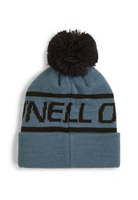 Berretto lavorato a maglia blu e nero, con un pompon nero in cima e un logo "O’NEILL" in rilievo nero sul corpo blu.