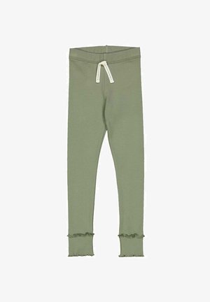 Grønne bomuldsleggings med slim fit, der har en samlet flæse ved anklen, elastisk talje og kontrasterende snor.