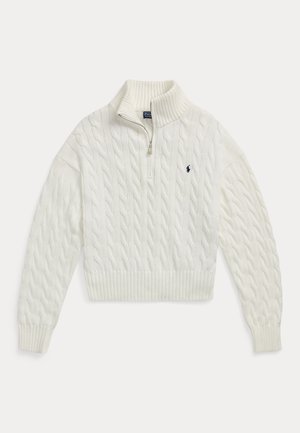 Polo Ralph Lauren, CABLE-KNIT COTTON QUARTER-ZIP SWEATER - Svetr - white