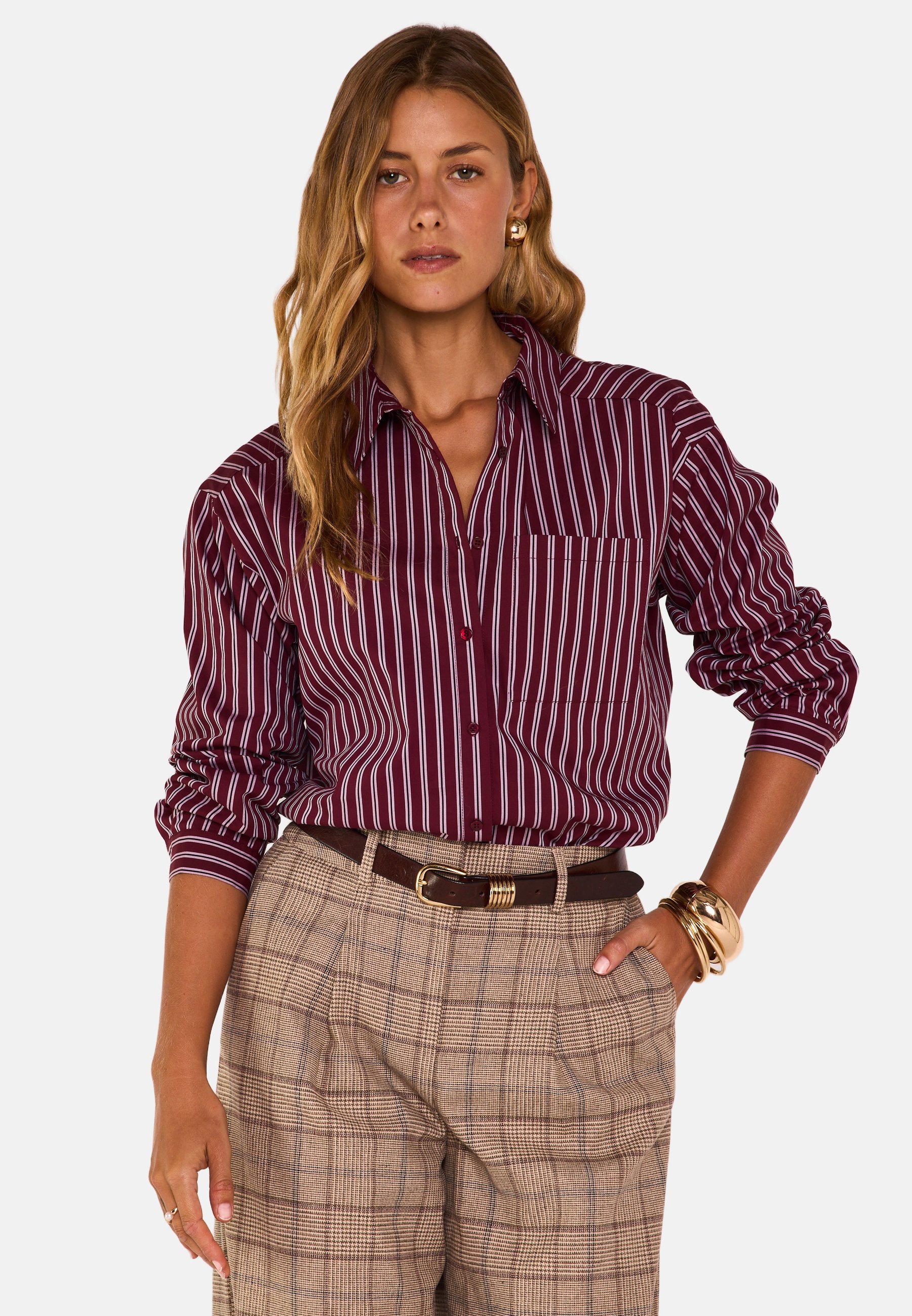 Chemisier Rayé Bordeaux Marks & Spencer Taille 12 Femme - Boutonné - Occasion Très Bon état