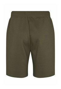 Olivovo zelené šortky vyrobené z jemnej bavlnenej zmesi, s elastickým pásom a jednoduchým dizajnom bez vreciek.