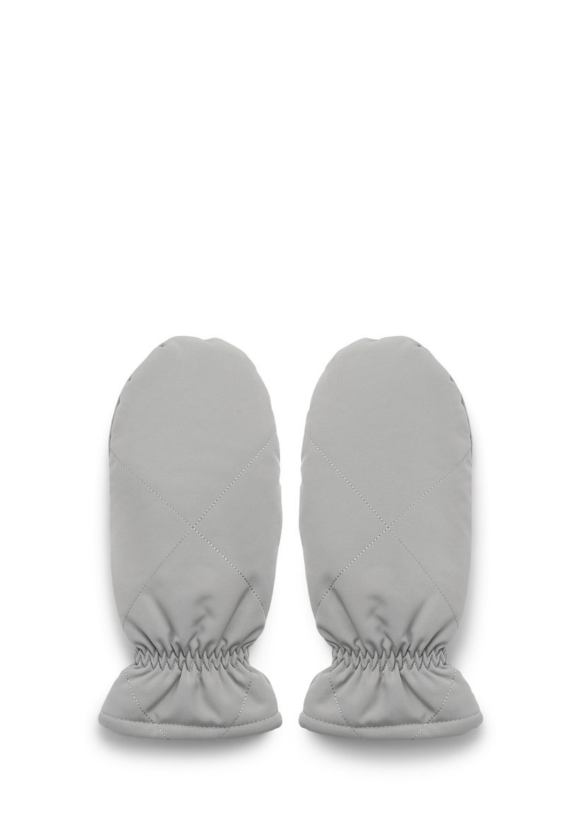 Szare pikowane rękawice z elastycznymi mankietami, gładka faktura, zaokrąglony kształt i diagonalne przeszycia. Zaprojektowane z myślą o ciepłu i komforcie.