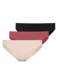 Set van drie slips in zwart, donkerroze en beige. De stof is glad, met een naadloos ontwerp en een middelhoge taille.