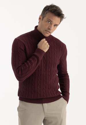 Felix Hardy, CABLE KNIT TURTLENECK PULLOVER - Pullover - bordeaux