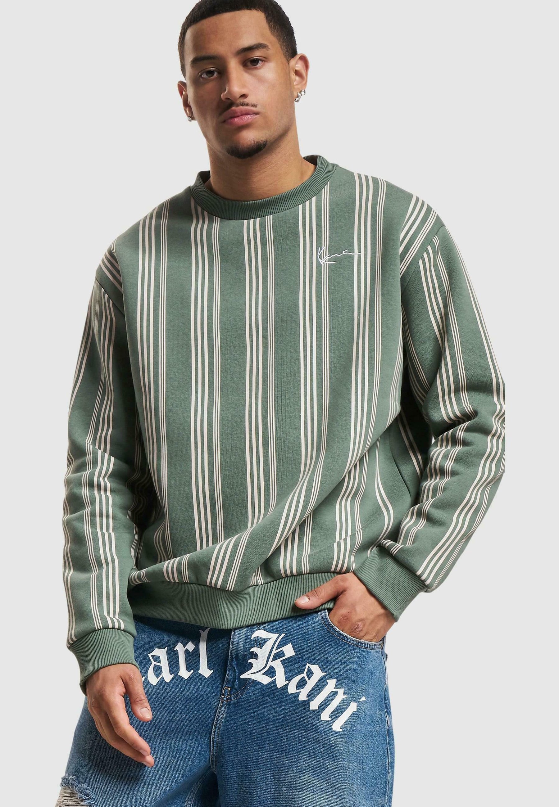 KARL KANI◆Small Signature Striped Crew Sweatshirt [Green] Karl Kani SMALL SIGNATURE STRIPED CREW - Sweatshirt - dusty