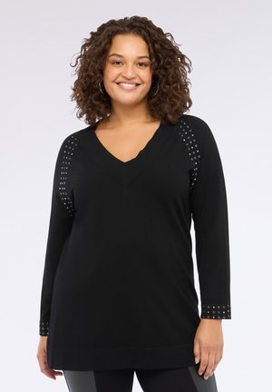 CON BORCHIE SULLE SPALLE E SUI POLSINI - Strickpullover - nero