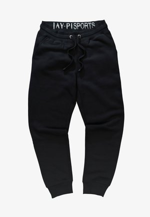 Schwarze Jogginghose mit verstellbarem Bund, seitlichen Taschen, abgesteppten Knöcheln und einem weißen, elastischen Bund mit Markenlogo. Material aus Baumwollmischung.