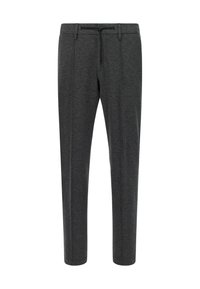 Grå skräddarsydda byxor i jersey-stoff. Har en dragsko i midjan och avsmalnande ben med framfåror för en strukturerad look.