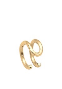Bague en métal plaqué or présentant un design torsadé avec des extrémités arrondies. Marquée "375" pour la pureté de l'or, mettant en valeur une texture lisse.