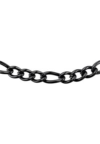 Svart metallkjede med store, sammenkoblede ovale ledd, glatt tekstur og blank overflate. Designet for holdbarhet og styrke.
