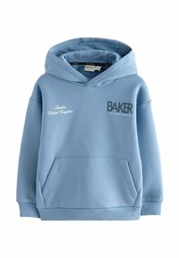 Svijetloplavi dukserica s kapuljačom i prednjim džepom, s 'BAKER' logotipom i natpisom 'London United Kingdom' u bijeloj boji. Mekani pamučni materijal.