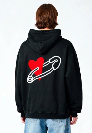 Mira Paris COEUR PINS EMBROIDERY HEAYVWEIGHT UNISEX - Sweat à capuche - washed black