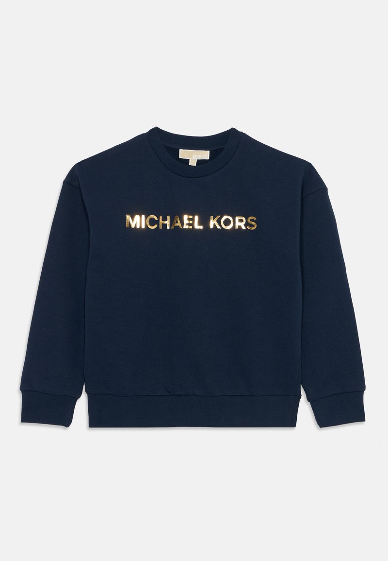 Svetlo modra dukserica iz bombaža, z okroglo ovratnikom in dolgimi rokavi. Spredaj je v metalizirani zlati barvi napisan logotip "MICHAEL KORS".