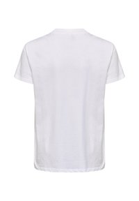 White cotton t-shirt with a crew neck and short sleeves, featuring a straight hem and a smooth texture, presented in a back view.