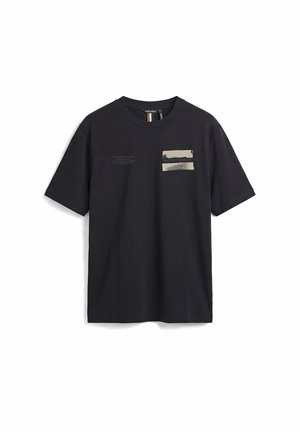 Zwart T-shirt met korte mouwen en ronde hals, met een kleine beige afbeelding en de tekst "ANTONY MORATO" op de linkerborst.