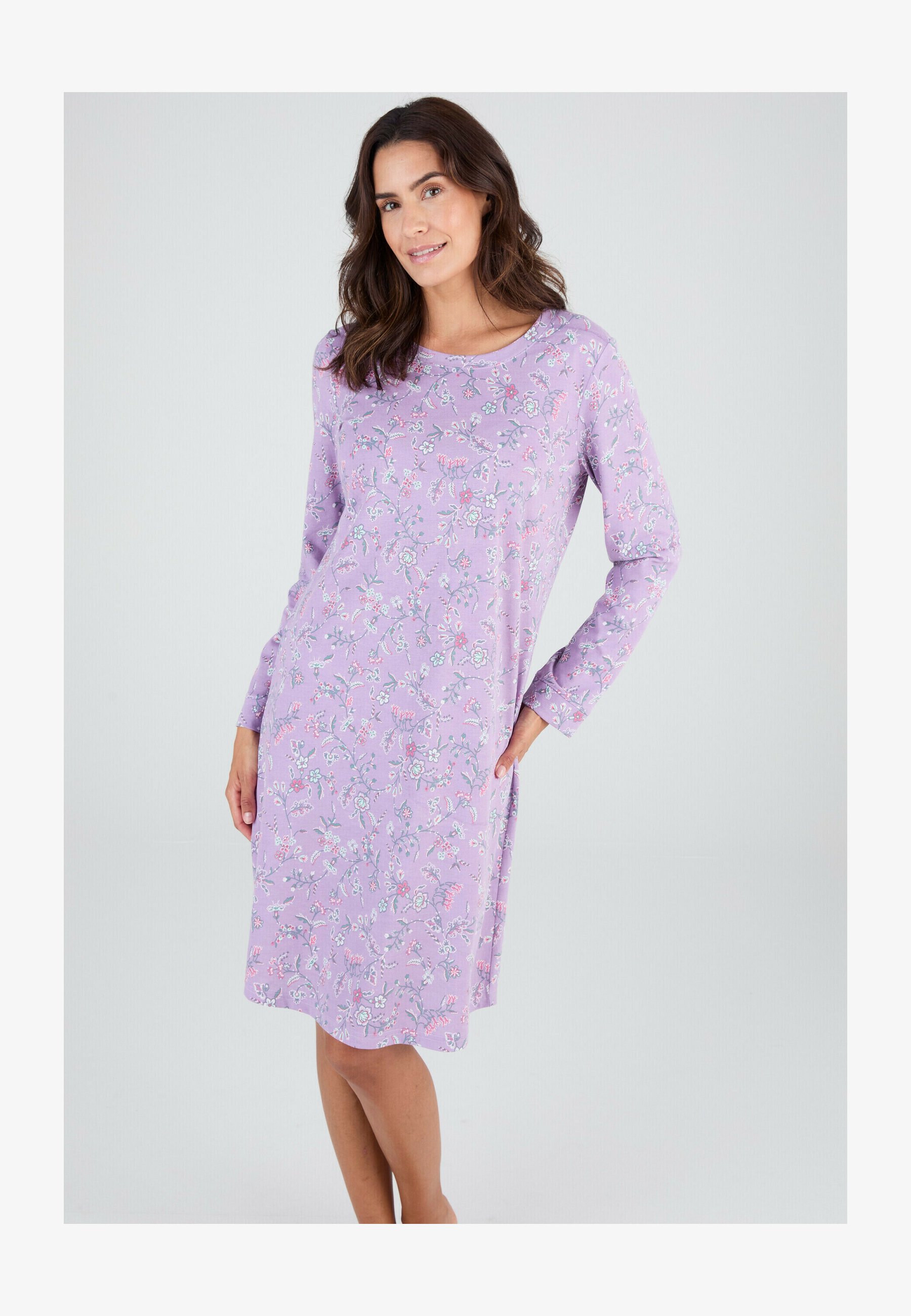 Damart Camicia Da Notte Lunga Thermolactyl Maglia Torsadata - Caldo Intenso E Morbidezza, Donna (Taglie Forti, Blu, Viola)