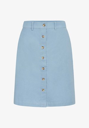 Lichtblauwe button-up rok van katoen, met een rechte snit, vijf knopen aan de voorkant en een tailleband.