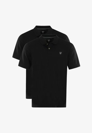 Polo shirt neri in confezione da due, con colletti, placca con tre bottoni e logo ricamato sul petto.