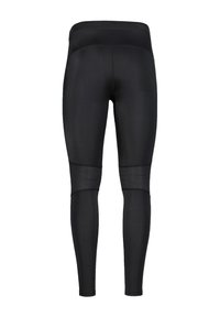 Svarta leggings med en slät yta, hög midja och meshpaneler vid mitten av låret. Tajta, figurnära design för aktiv användning.
