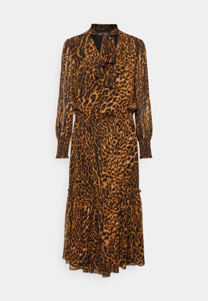 OCELOT-PRINT GEORGETTE TIE-NECK DRESS - Juhlamekko - polo black multi