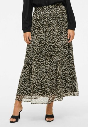Maxi suknja s leopard uzorkom, lepršavog silueta, izrađena od laganog materijala. Plisirani dizajn i široki, naborani pojas.