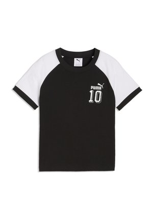 Zwart-wit Puma T-shirt met korte mouwen, voorzien van het "Puma"-logo en het nummer 10 op de borst, een ronde hals en raglanmouwen.