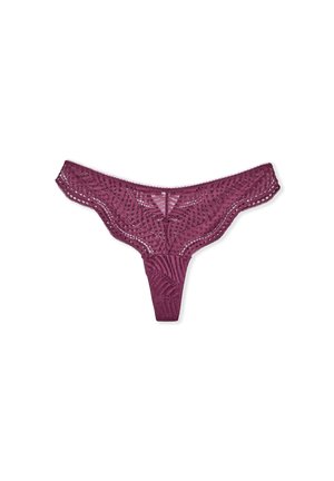 Lace slip in donker bordeaux met een bloempatroon, gegolfde randen en een minimale achterkant voor een delicate uitstraling.