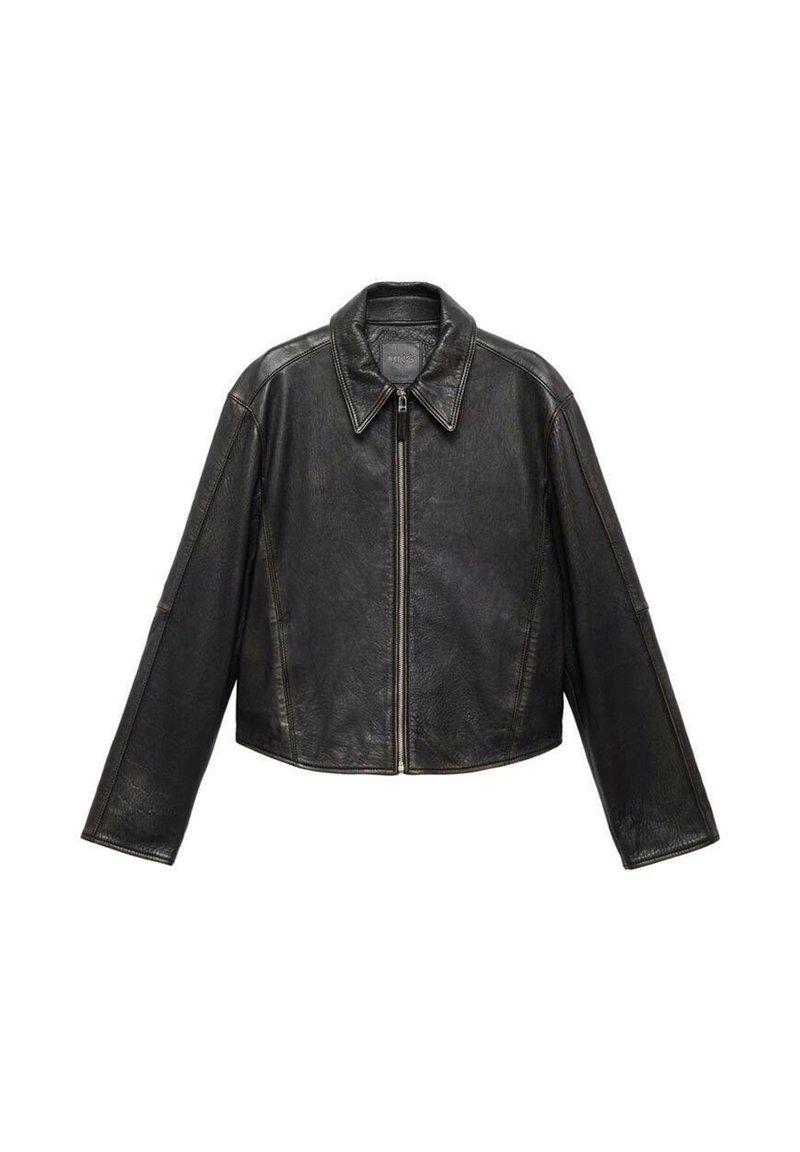 Mango Lederjacke black/schwarz Zalando