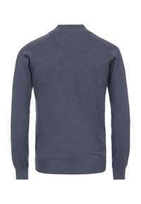 Maglione da uomo a collo rotondo di colore blu scuro, realizzato in morbido tessuto a maglia. Caratterizzato da maniche lunghe e polsini e orlo a coste. Senza motivi o accenti visibili.