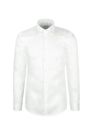 Weißes, langärmeliges Hemd mit klassischem Kragen und ein-Knopf-Manschetten, dargestellt auf einem schlichten weißen Hintergrund.