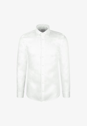 White long-sleeve button-up shirt with a classic collar and single-button cuffs, displayed on a plain white background.