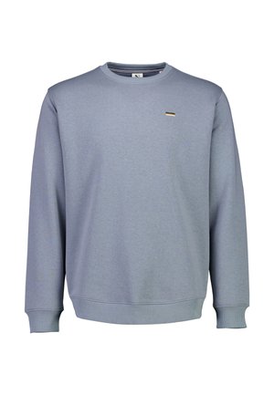 Felpa azzurra chiara con scollo a giro, maniche lunghe e polsini a costine. Presenta un piccolo accento dorato nella zona del petto. Tessuto morbido al tatto.