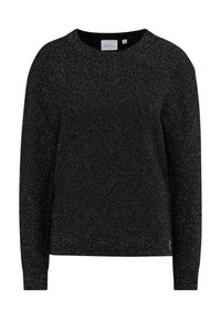 Pull en maille noir à manches longues avec un subtil éclat argenté, encolure ronde, poignets et ourlet côtelés, taille 36.