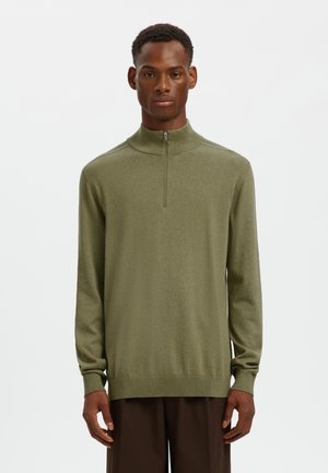 Selected, SLHBERG HALF ZIP - Svetr - deep lichen green melange