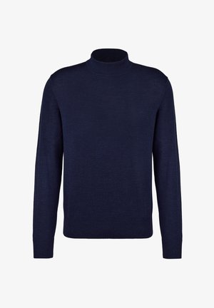 Marineblauer Rollkragensweater aus weichem Strickmaterial. Verfügt über lange Ärmel und gerippte Bündchen, die eine schlanke, klassische Silhouette bieten.